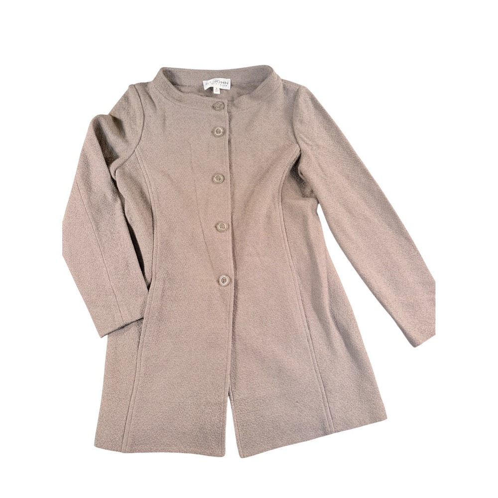 St John Collection Santana Knit Button Front Timeless Jacket Womens 8 Taupe
